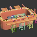 Stylish Modern Orange Oval Dining Table with Surrounding Chairs and Extended Countertop