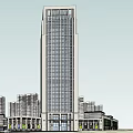 Modern Urban Office Building Complex With Central Green Space And Water Features