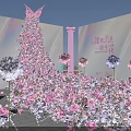 Butterfly Shaped Art Installation With Abundant Pink And Purple Flowers And Decorative Backdrop