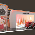 Modern Exhibition Booth With Hello Kitty Miller Branding Orange Lighting And Transparent Glass Structure