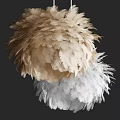 Elegant Golden And White Feather Chandelier With Plush Soft Texture Decorative Design