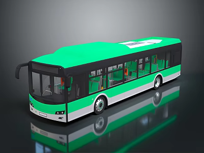 Modern Green And White Bus Exterior With Large Windows Streamlined Body Design 3d model