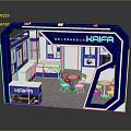 KAIFA Exhibition Booth With Blue And White Design Display Cabinets Tables And Chairs
