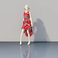 Hinged Door Display With Red Dress Mannequin In Grey Background Setting