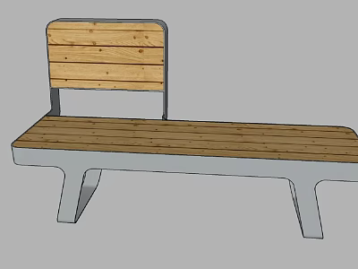Outdoor Landscape Bench With Wooden Seat Backrest And Metal Frame Modern Design 3d model