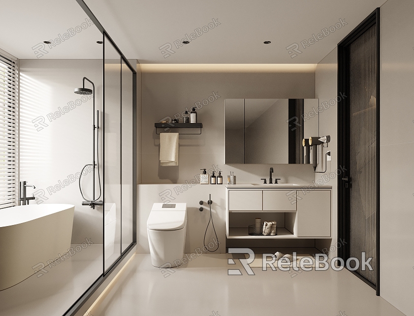 Modern high-grade gray bathroom black and white gray bathroom cabinet shower shower room toilet bathtub model