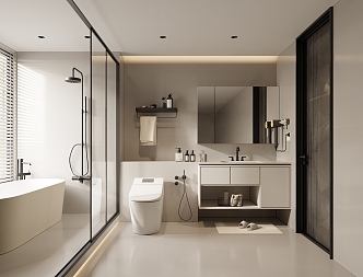 Modern high-grade gray bathroom black and white gray bathroom cabinet shower room toilet bathtub 3d model