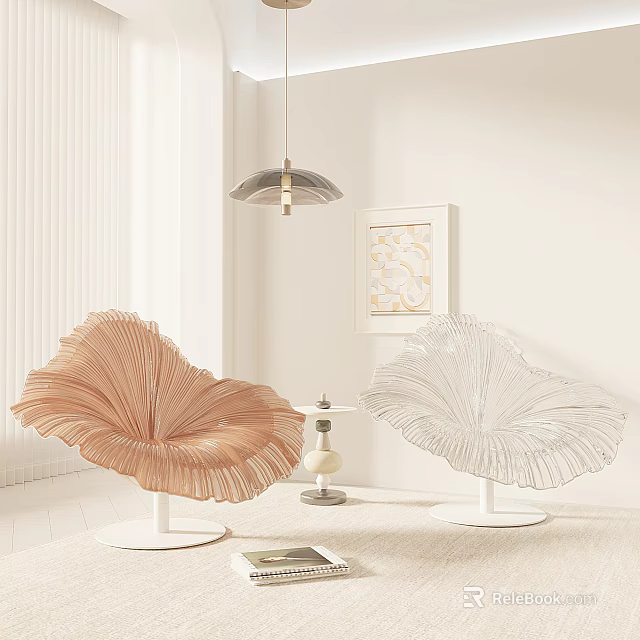 Brown And White Leaf Shaped Leisure Chairs In Modern Stylish Living Room Interior 3d model 