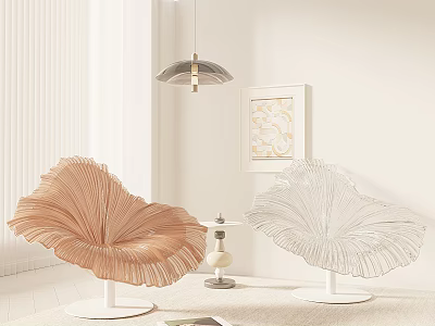 Brown And White Leaf Shaped Leisure Chairs In Modern Stylish Living Room Interior 3d model