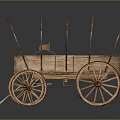 Vintage Wooden Carriage With Arched Frame And Spoked Wheels On Dark Surface