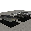 Two Modern Coffee Tables with Sleek Design on Beige Carpet and Open Magazine