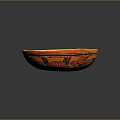 Intricate Handcrafted Orange Decorative Bowl With Black Floral And Bird Patterns
