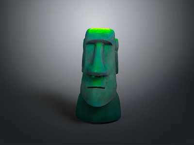 Green Moai Statue Sculpture With Glowing Top On Gray Background 3d model
