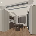 Modern Living and Dining Room Interior Design With Leather Sofa Wooden Floor And Large Window View