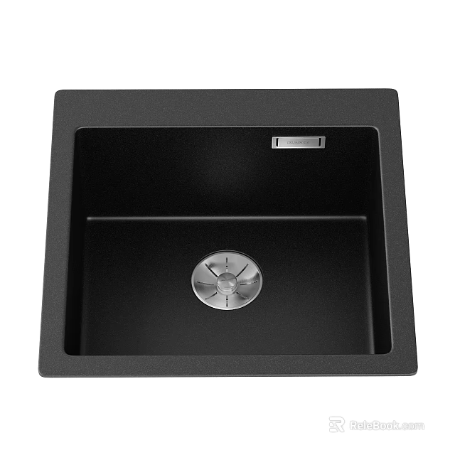 Black Square Kitchen Sink with Granite Composite Material and Single Bowl Design 3d model