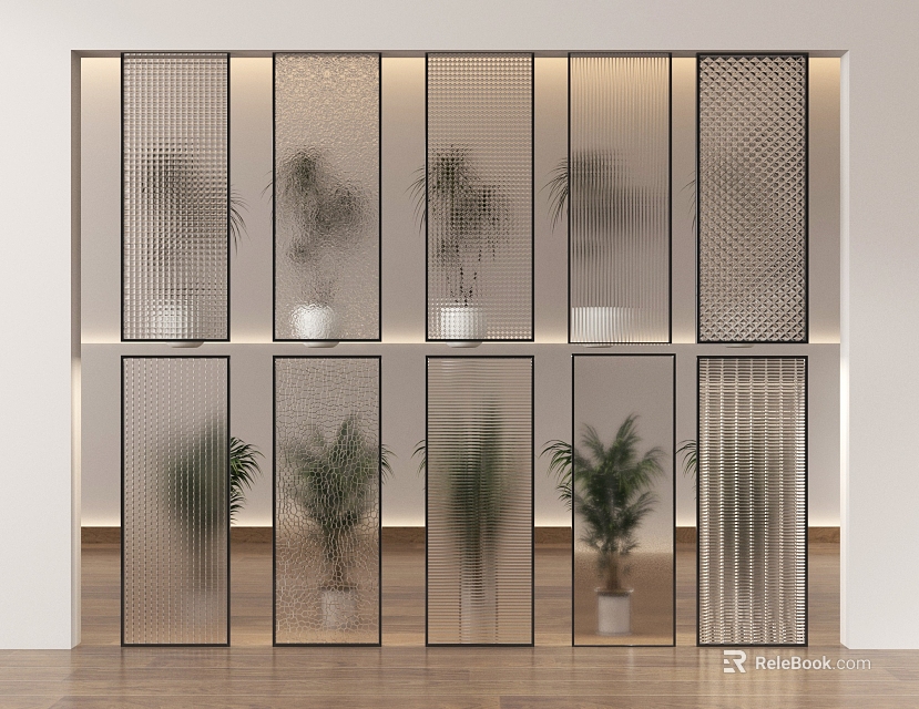 Decorative Room Dividers with Multiple Patterns and Indoor Plants in Modern Interior 3d model 