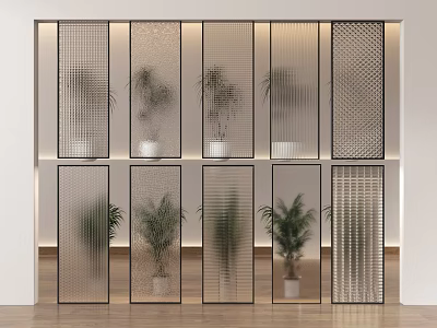 Decorative Room Dividers with Multiple Patterns and Indoor Plants in Modern Interior 3d model
