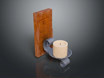 Modern Lighting Combination with Wooden Backboard Metal Bracket and Candle 3d model