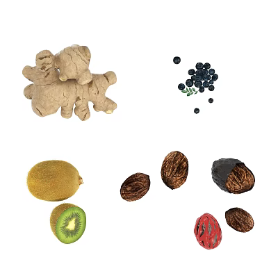 Modern Fruit Food Ginger Blueberry Kiwi Nut Walnut 3d model