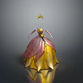 Man Wearing Crown Red Top Yellow Skirt Reflective 3D Model Gray Background