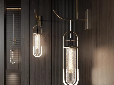 Modern Wall Sconces with Brass Frame and Glass Shade on Dark Wooden Interior Wall 3d model