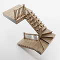 Modern Wooden Staircase Interior Design With Handrail Steps And Landing Platform