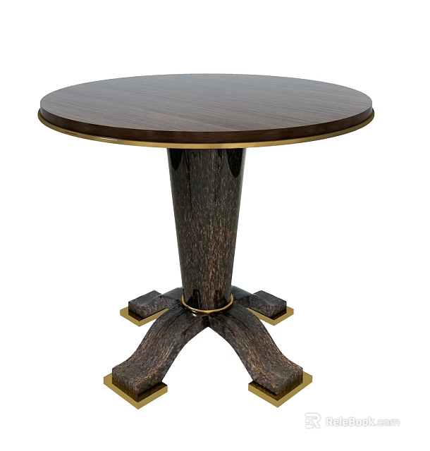 Round Dark Wood Side Table with Gold Metal Base and Elegant Design 3d model