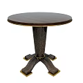 Round Dark Wood Side Table with Gold Metal Base and Elegant Design 3d model