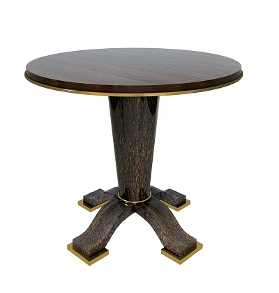 Round Dark Wood Side Table with Gold Metal Base and Elegant Design 3d model