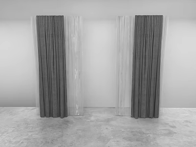 Modern Gray and White Curtains Hanging in Minimalist Interior with Soft Fabric 3d model