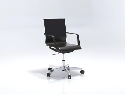 Modern Black Leather Office Chair With Adjustable Armrests And Rolling Metal Casters 3d model