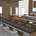 Dessert Shop Interior Design With Wooden Decor Display Cases Pastries And Bar Stools