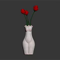 Pink Human Body Shaped Vase With Two Red Roses Floral Arrangement