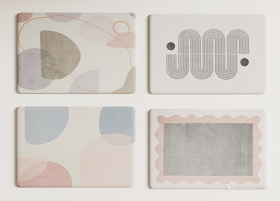 Square Rugs With Various Abstract Patterns And Soft Pastel Colors For Home Decor 3d model 