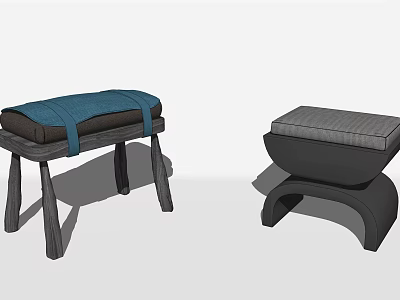 Modern Sofa Stools With Wooden Legs Blue Gray Upholstered Cushions Design 3d model