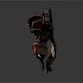 Mechanical Construct With Red Component Mechanical Claws Wooden Legs And Flame Effect