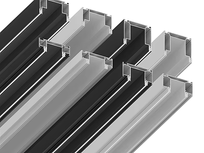 Aluminum Metal Profiles In Black Silver With Grooved Design For Structural Use 3d model