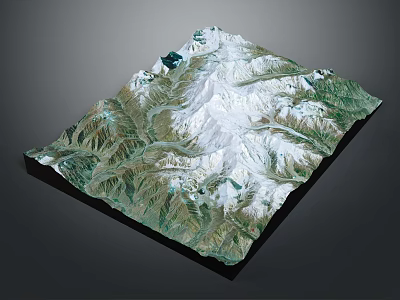 Scenic 3D Terrain Model With Snowy Mountains And Green Mountain Valleys 3d model