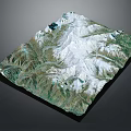 Scenic 3D Terrain Model With Snowy Mountains And Green Mountain Valleys