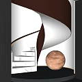 Modern Staircase With Marble Steps Copper Handrail And Moon Shaped Light Fixture