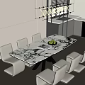 Modern Dining Table Set With Marble Tabletop Light Chairs And Kitchen Pendant Light 3d model