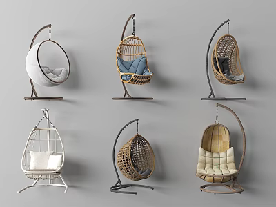 Stylish Garden Hanging Chairs With Various Designs And Comfortable Cushions For Outdoor Decor Accents 3d model