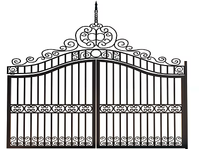 Elegant Decorative Iron Gate With Spire Top Symmetrical Scroll Ornaments And Intricate Patterns 3d model
