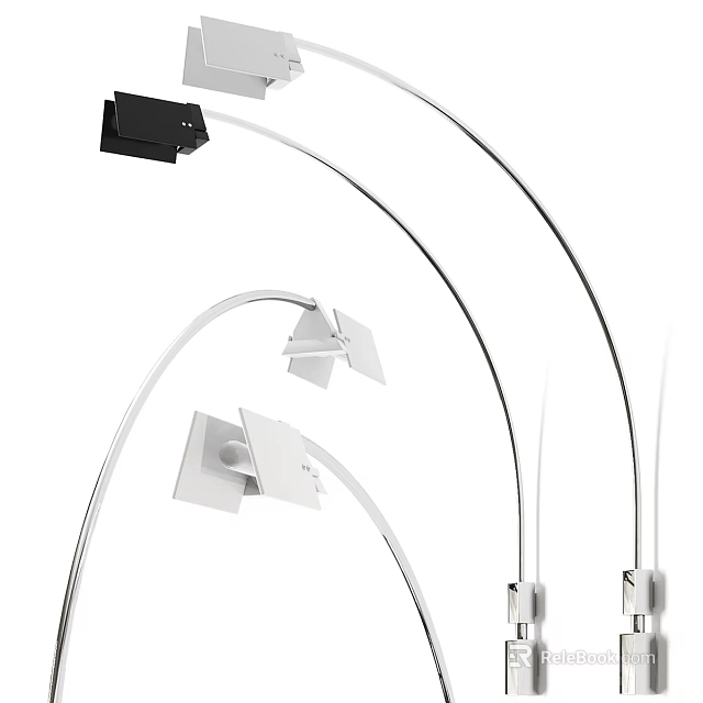 Modern Arc Floor Lamp With Adjustable White Shades And Chrome Stand 3d model 