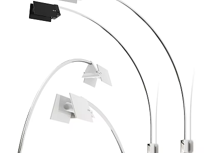 Modern Arc Floor Lamp With Adjustable White Shades And Chrome Stand 3d model