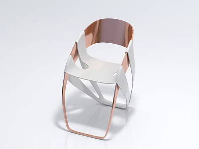 Elegant Modern White and Copper Accent Chair with Geometric Frame and Sleek Hollow Design 3d model