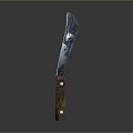 Rustic Worn Blade Knife With Wooden Handle And Metal Rivets On Gray Background