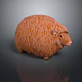 Orange Fibrous Round Shaped Sheep Figurine With Smiling Face And Ears