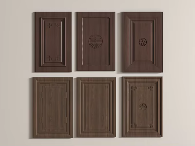 Dark Wooden Door Panels With Various Carved Patterns And Designs 3d model