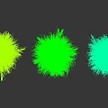 Three Clumps of Green Grass with White Plumes Growing Against Black Wall on Green Lawn